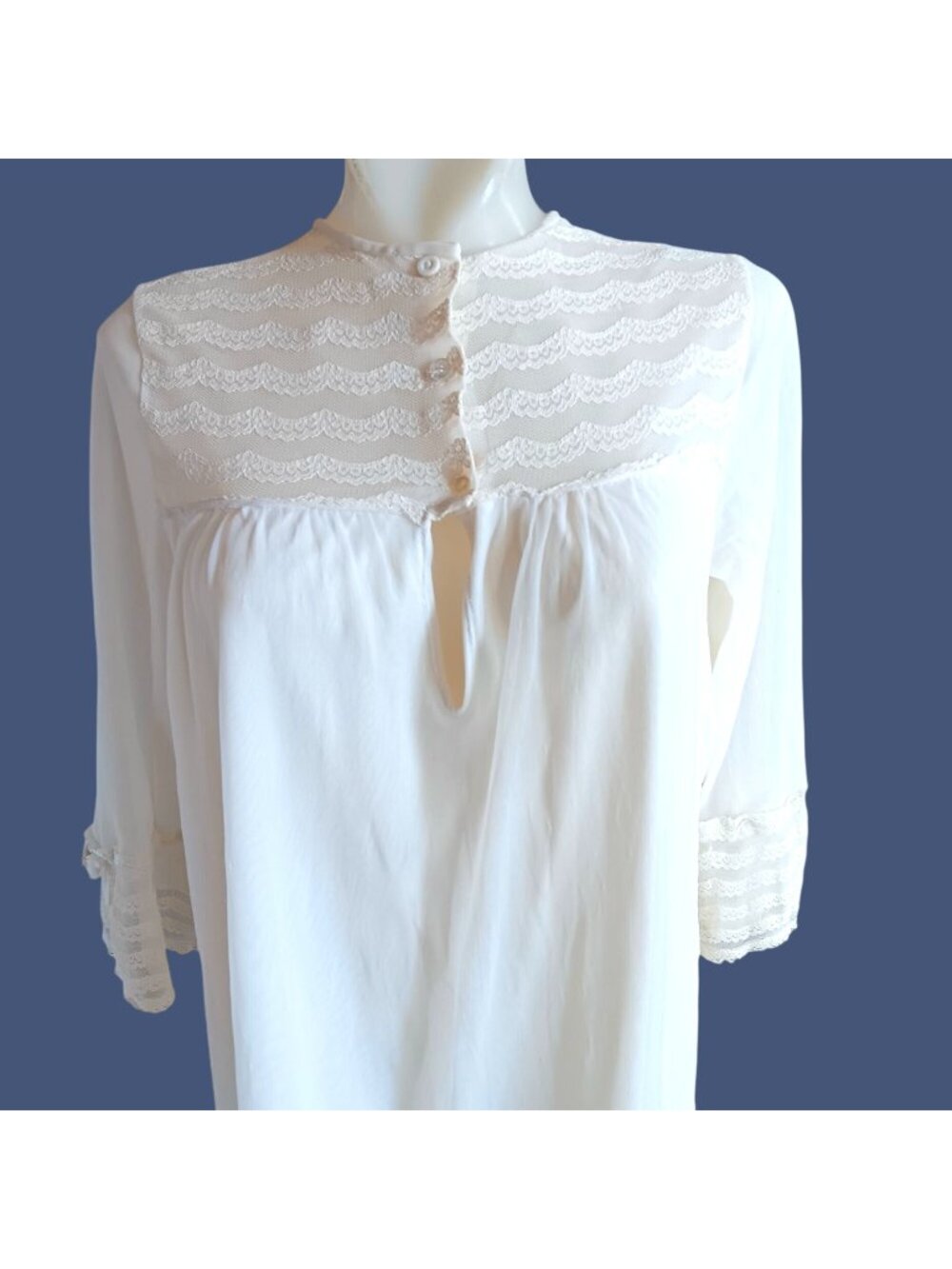 Sears White Lace-Trimmed 1970's True Vintage Small Dress Nightgown Hippy